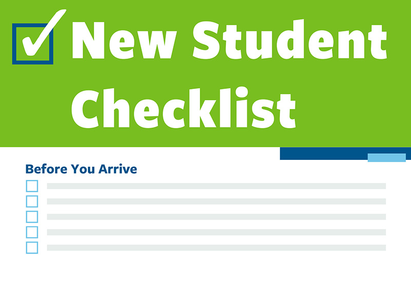 New Student Checklist title on bright green background